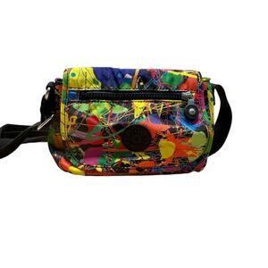 KIPLING Sabia Retro Scribble Art Watercolor Nylon Crossbody Bag Adjustable Strap